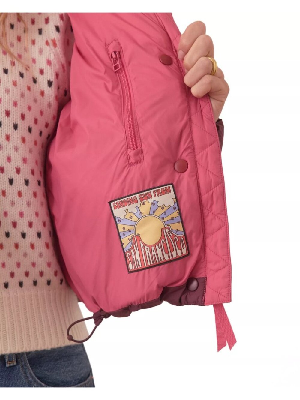 Marine Layer Gia Cropped Down Puffer Jacket Colorblock Size Small New with Tag - Picture 5 of 11